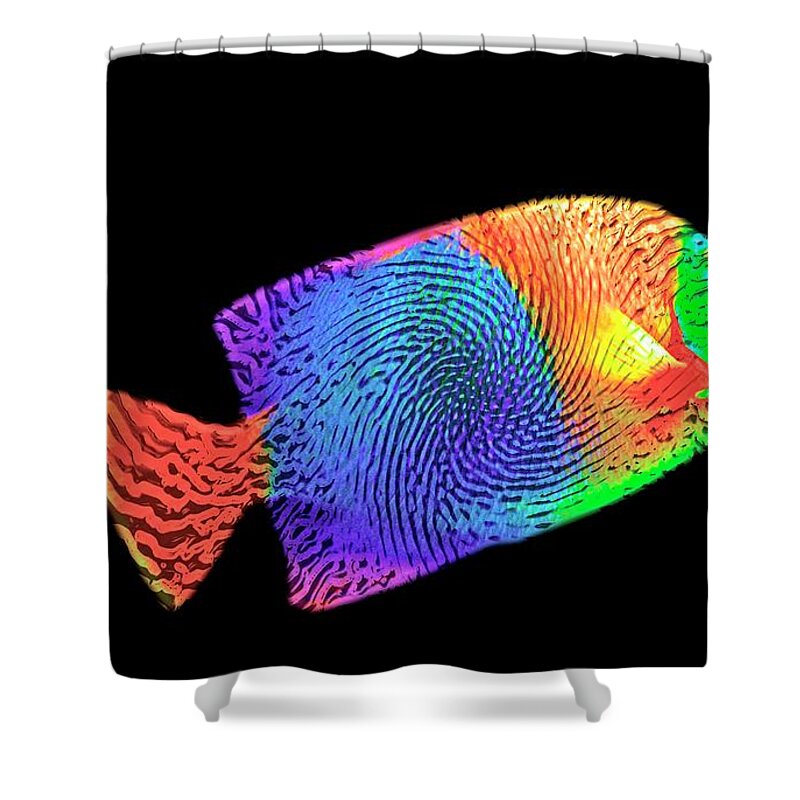 Fish Shower Curtain featuring the digital art Fingerprint on a fish by Pheasant Run Gallery