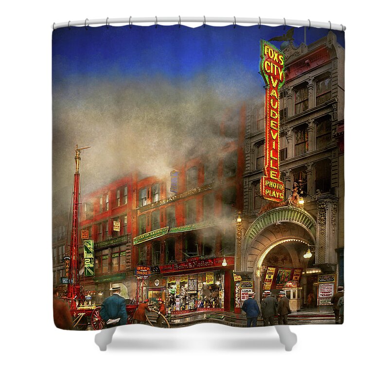 Fireman Art Shower Curtain featuring the photograph Firefighter - Fire sale today only 1916 by Mike Savad