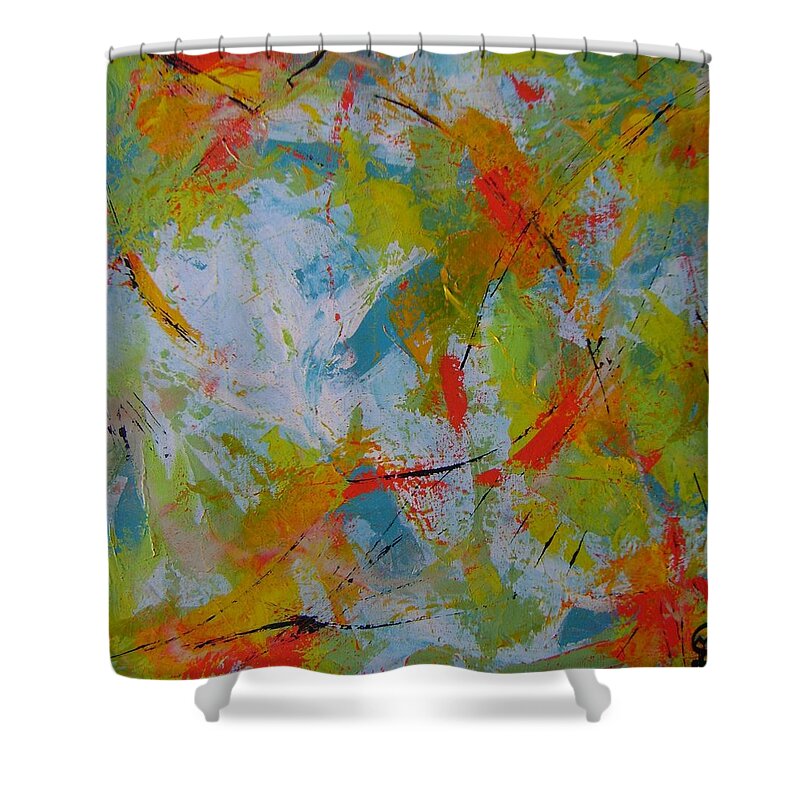Fireflies In The Forest Ii Shower Curtain featuring the painting Fireflies in the Forest II by Therese Legere