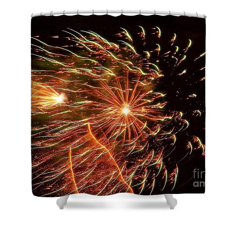 Fireworks Shower Curtain featuring the photograph Fireworks Streaming by Shirley Moravec