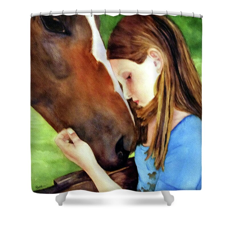 Horse Shower Curtain featuring the painting First Love by Beth Fontenot