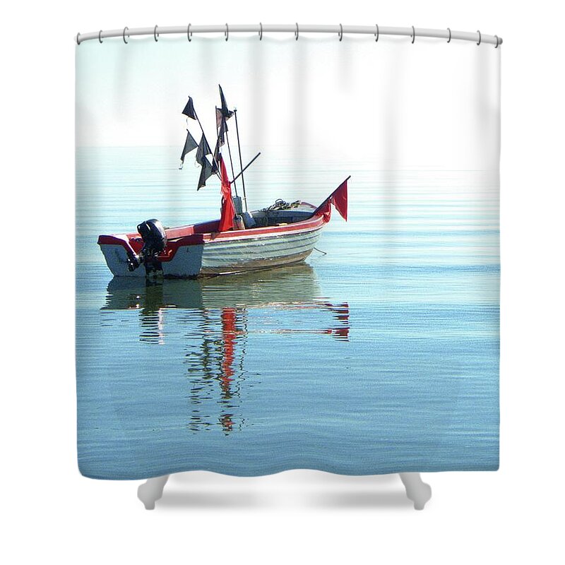 Tranquility Shower Curtain featuring the photograph Fisher-boat In Baltic Sea by Km-foto