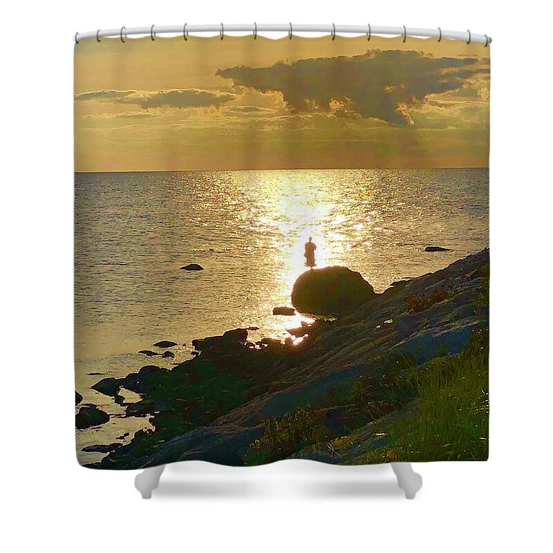 The Knob Shower Curtain featuring the photograph Fisherman at the Knob by Jacqui Hawk