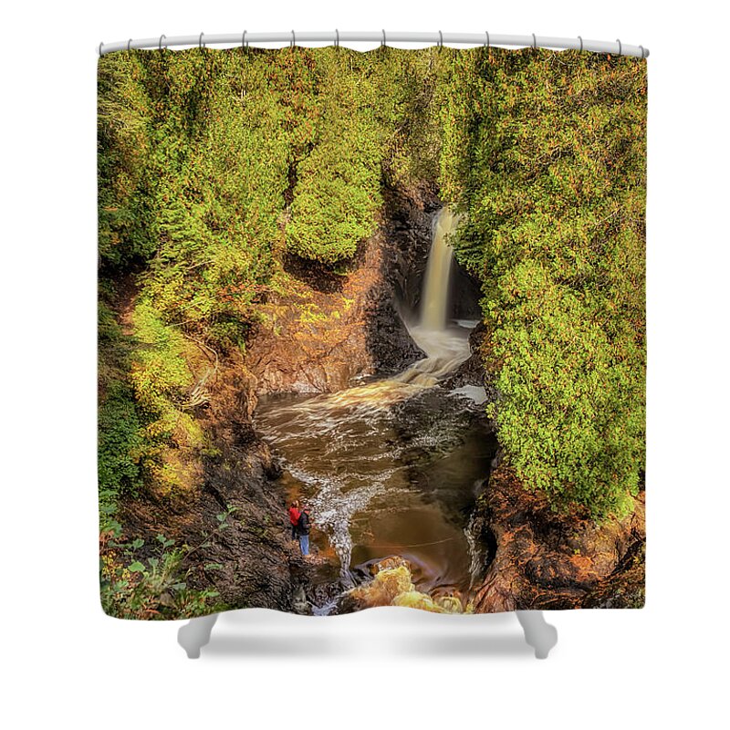 Waterfall Shower Curtain featuring the photograph Fishing at Cascade Falls by Susan Rissi Tregoning