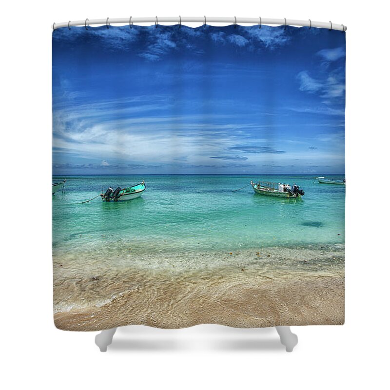 Tranquility Shower Curtain featuring the photograph Fishing Boats by Timothy Corbin