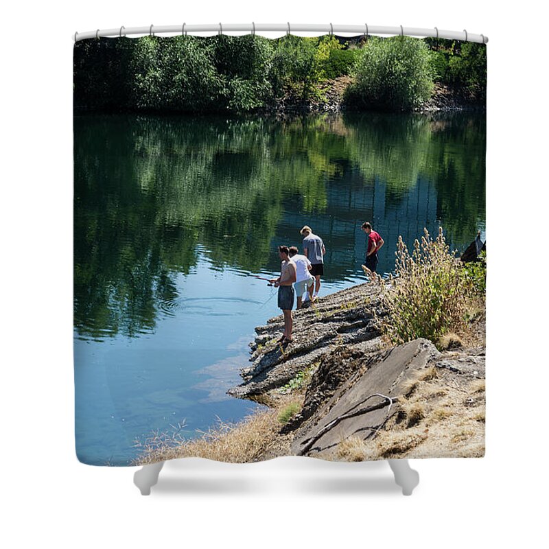 Fishing The Spokane River Shower Curtain featuring the photograph Fishing the Spokane River by Tom Cochran