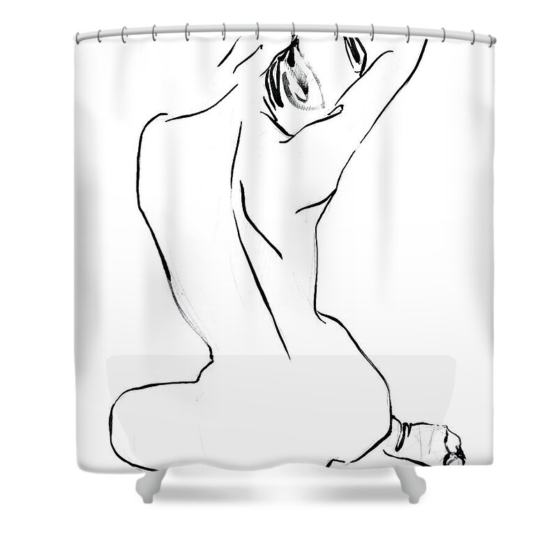Fashion & Figurative+figurative+nudes Shower Curtain featuring the painting Fixing The Bun II by Jennifer Paxton Parker