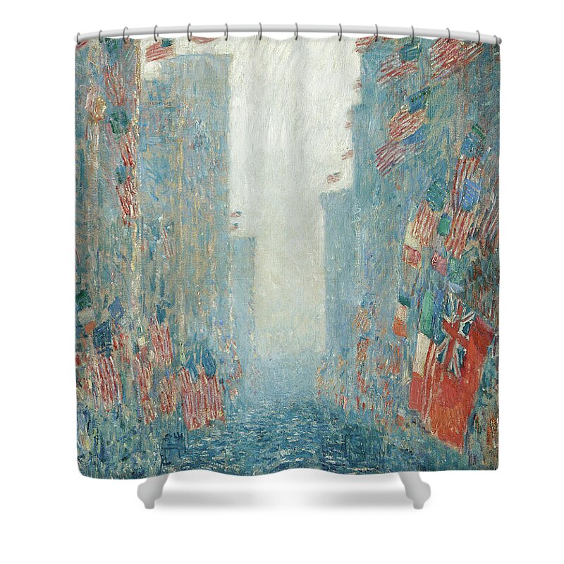 Hassam Shower Curtain featuring the painting Flags, Afternoon on the Avenue, 1917 by Childe Hassam