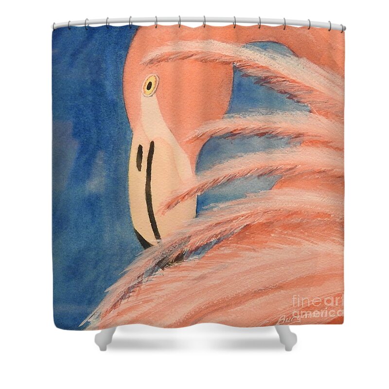 Flamingo Shower Curtain featuring the painting Flamingo by Petra Burgmann