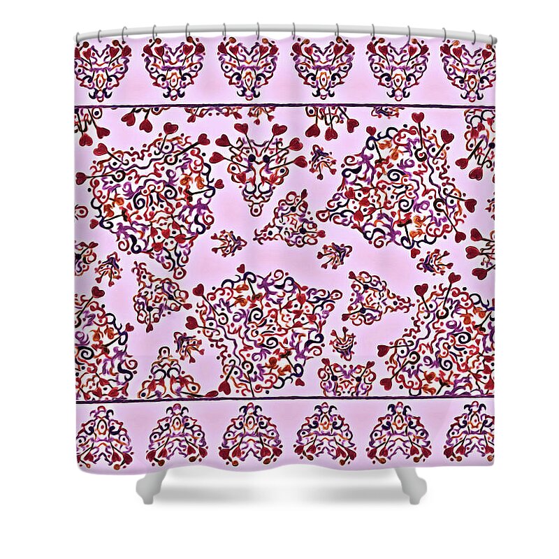 Lise Winne Shower Curtain featuring the digital art Floating Hearts in Light Pink with Border by Lise Winne