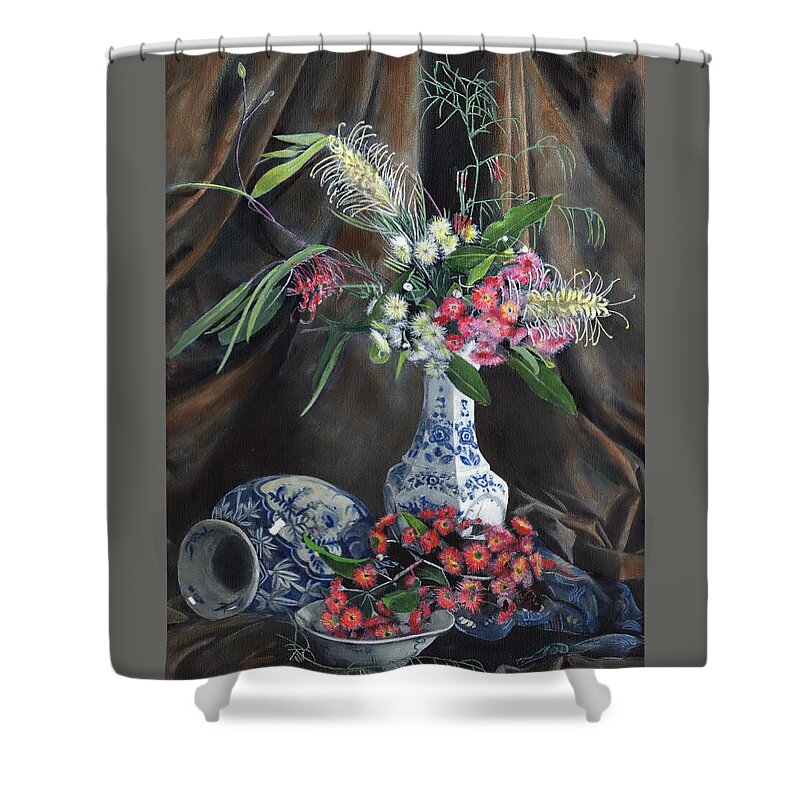 Still Life Shower Curtain featuring the painting Floral Arrangement by John Neeve