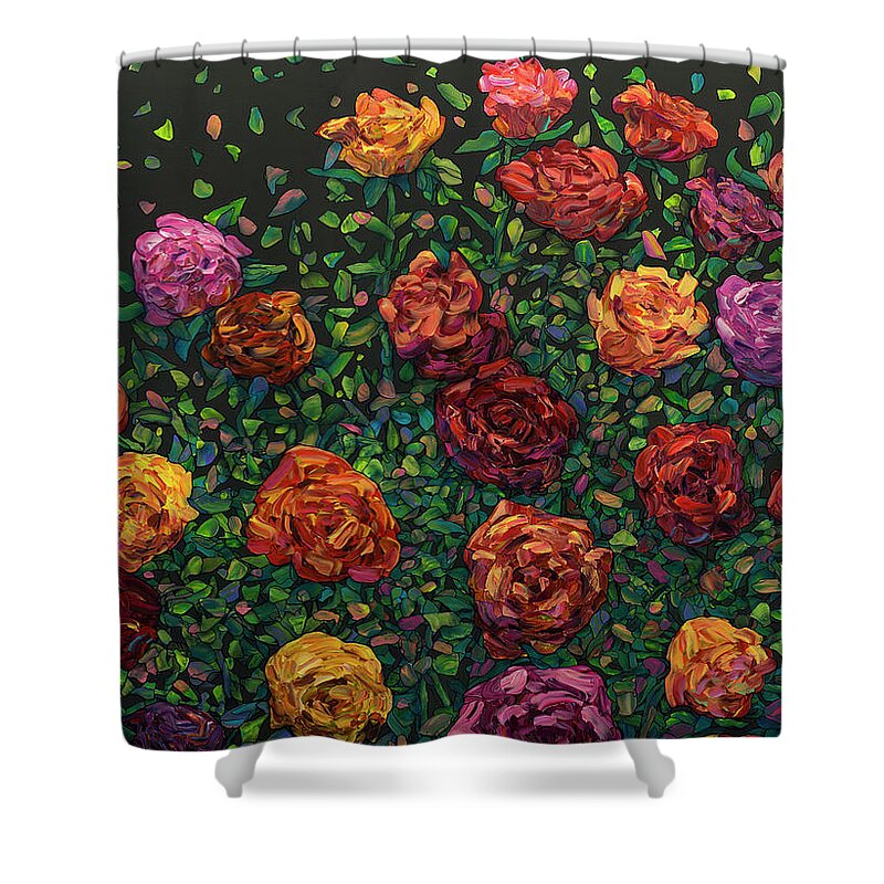 Flowers Shower Curtain featuring the painting Floral Interpretation - Roses by James W Johnson