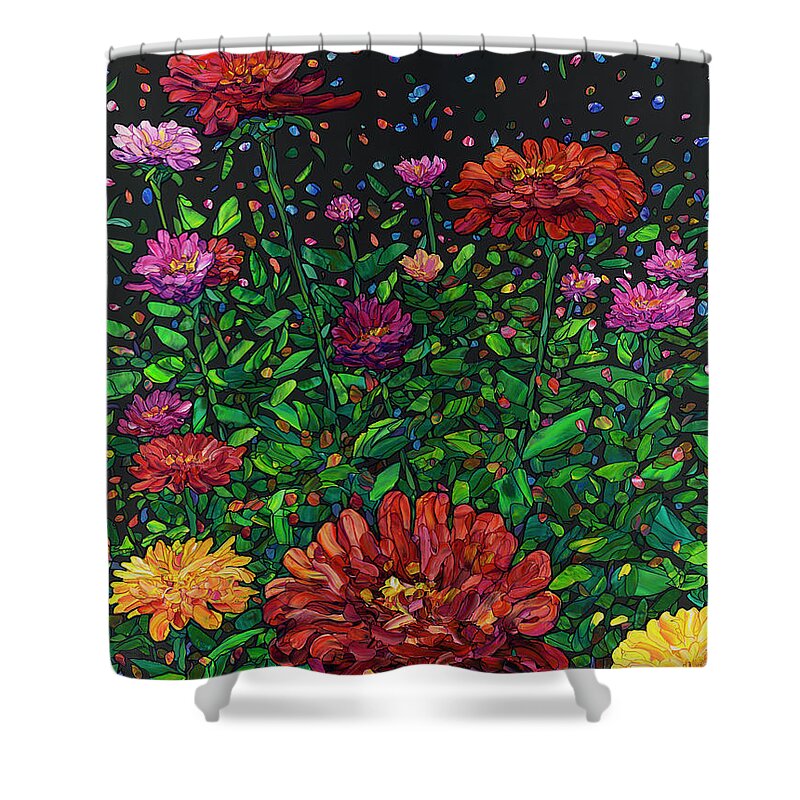 Flowers Shower Curtain featuring the painting Floral Interpretation - Zinnias by James W Johnson