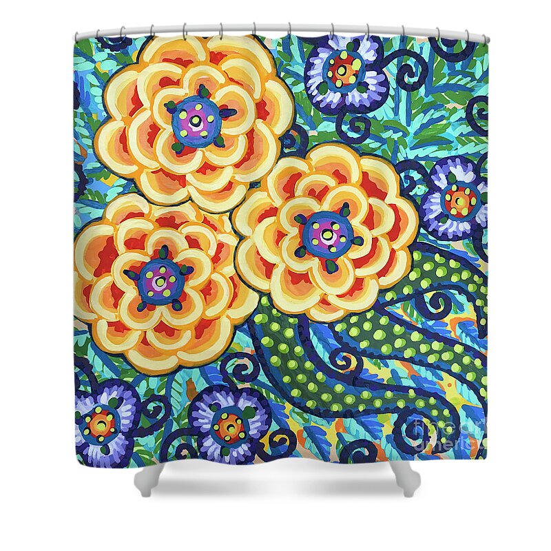 Floral Shower Curtain featuring the painting Floral Whimsy 9 by Amy E Fraser