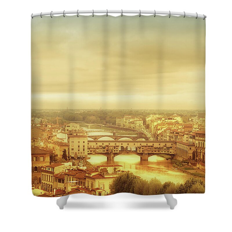 Palazzo Vecchio Shower Curtain featuring the photograph Florence, Ponte Vecchio by Deimagine