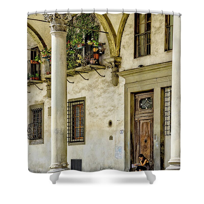 Florence Shower Curtain featuring the photograph Florence - reader in la Annunziata by Weston Westmoreland