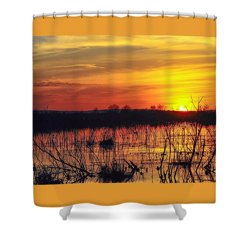 Sunset Shower Curtain featuring the photograph Florida Sunset over Lake Apopka by Gene Bollig