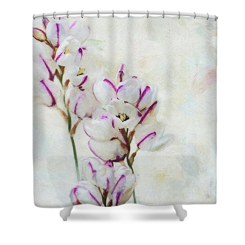 Flower Shower Curtain featuring the mixed media Flower Buds by Eva Lechner