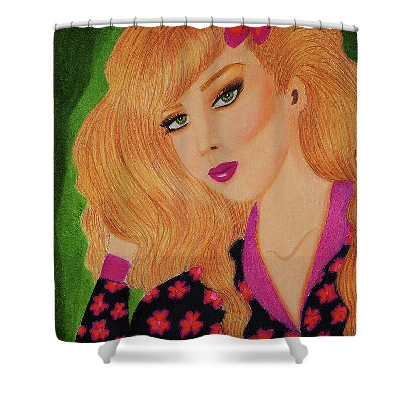 Fashion Shower Curtain featuring the drawing Flower Girl by Dorothy Lee