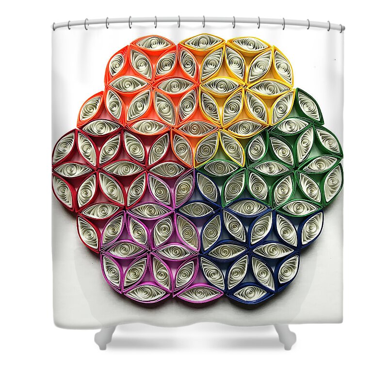 Quilling Shower Curtain featuring the mixed media Flower of Life 0861 by Karen Celella