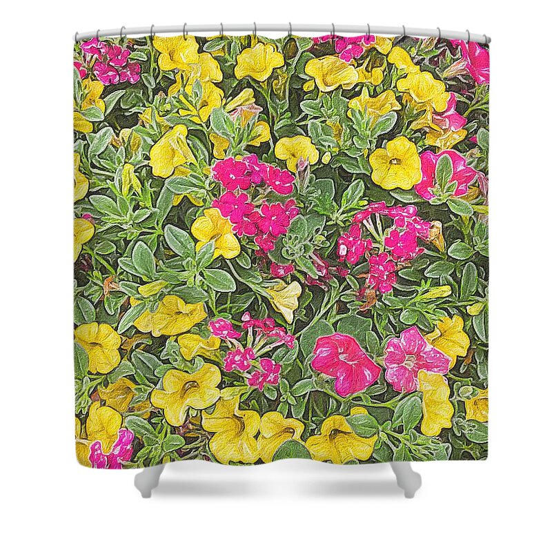 Photoshop Shower Curtain featuring the digital art Flower pot on my back porch by Steve Glines