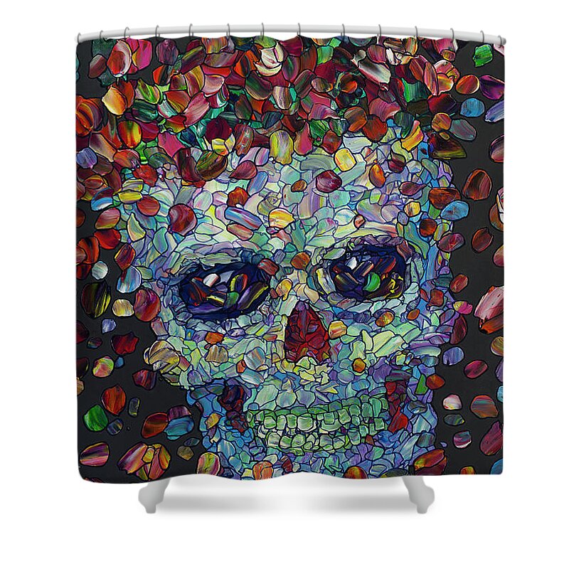Calavera Shower Curtain featuring the painting Flowered Calavera by James W Johnson