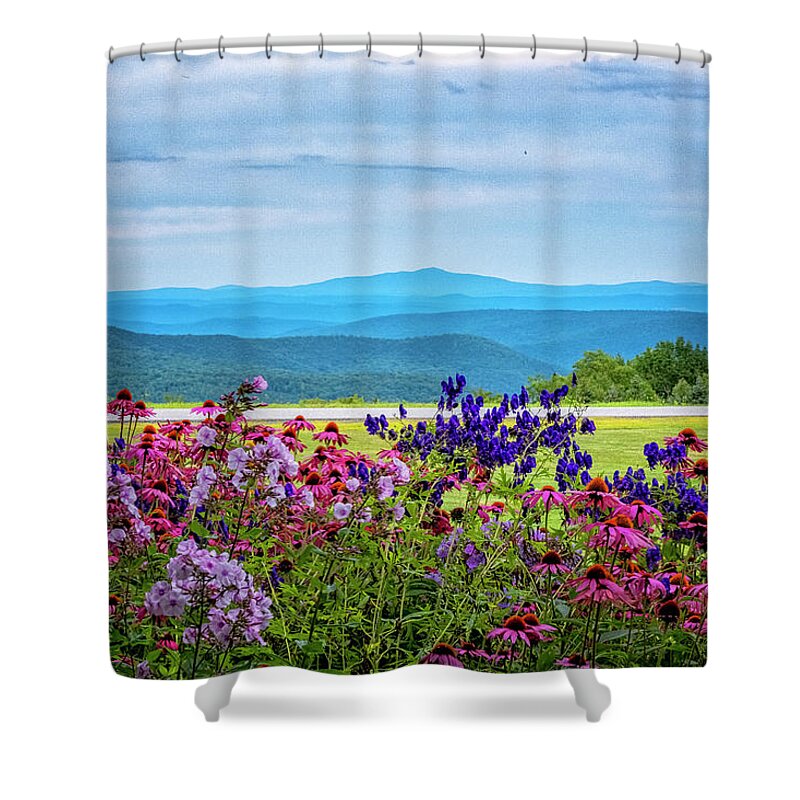 East Dover Vermont Shower Curtain featuring the photograph Flowers And Hills by Tom Singleton
