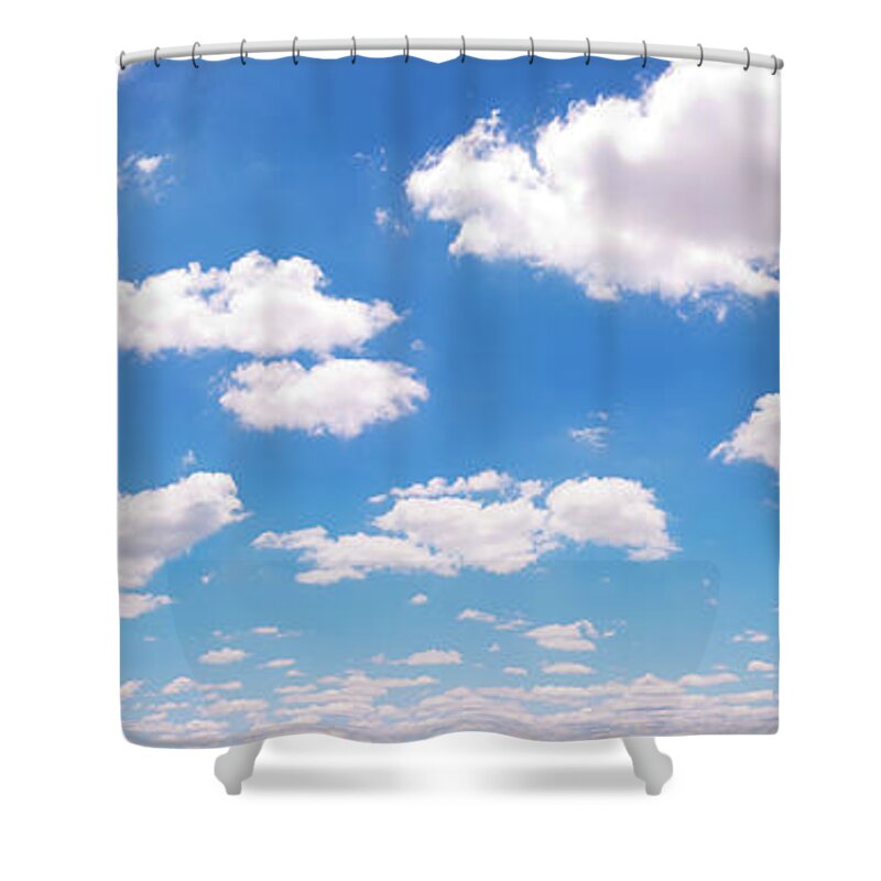 Scenics Shower Curtain featuring the photograph Fluffy Clouds & Blue Sky Panorama by Turnervisual
