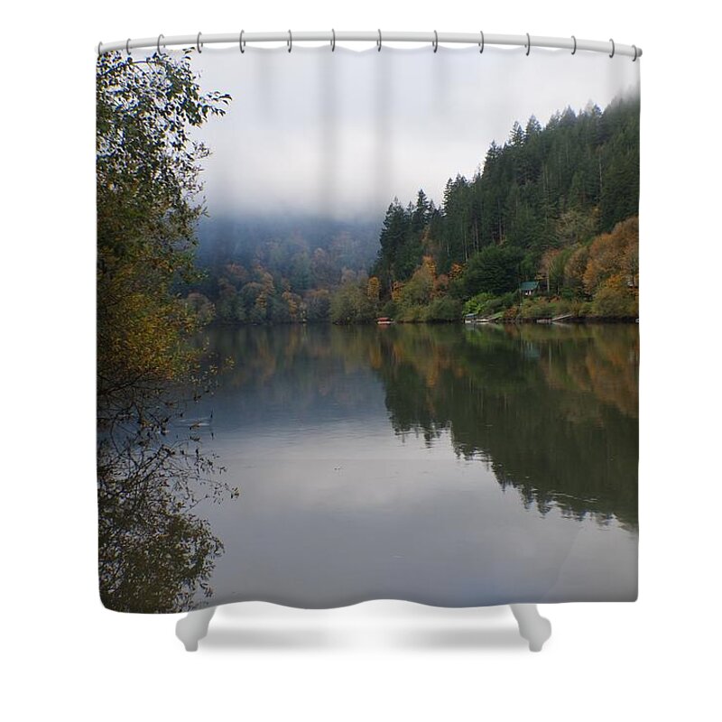 Adria Trail Shower Curtain featuring the photograph Fog Around the Bend by Adria Trail