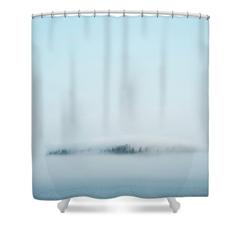 Tranquility Shower Curtain featuring the photograph Fog Shrouds Blake Island On Puget by Aaron Mccoy