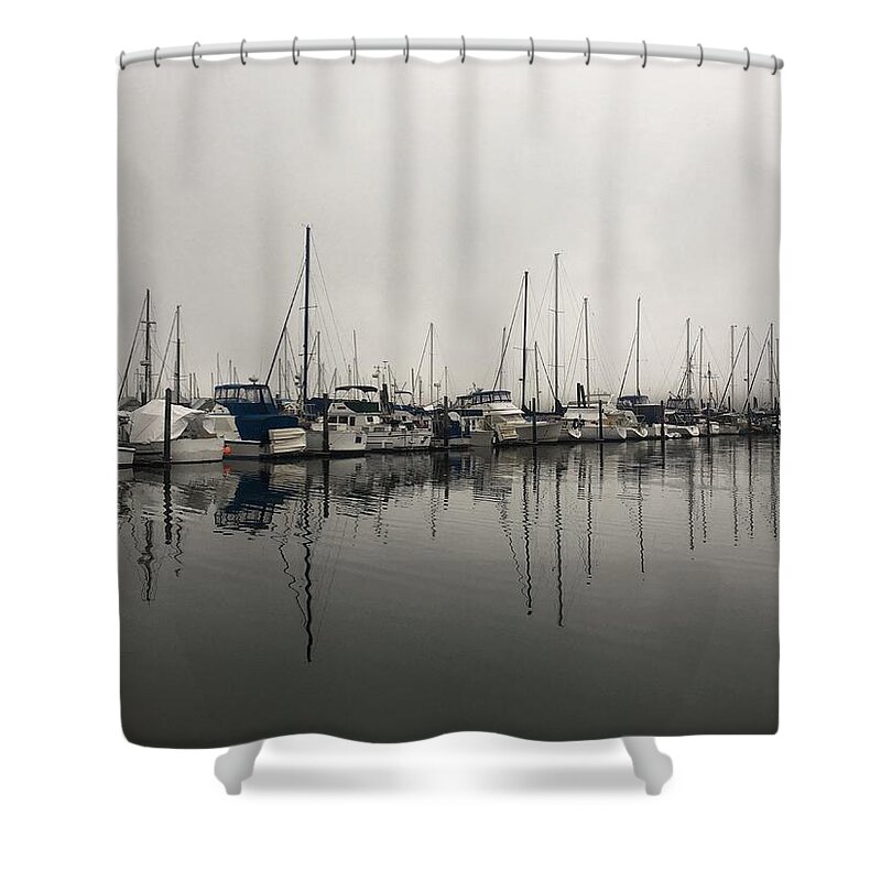 Fog Shower Curtain featuring the photograph Foggy Morning at the Marina by Jerry Abbott
