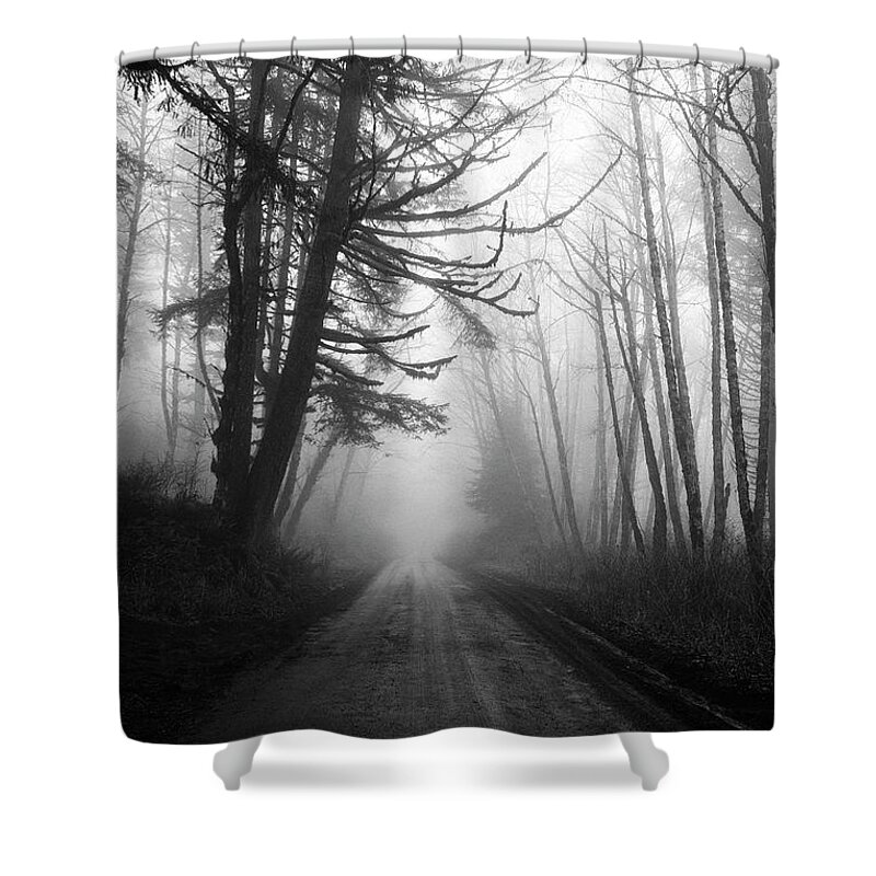 Black And White Shower Curtain featuring the photograph Foggy Passage by Steven Clark