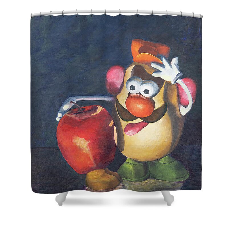 Acrylic Shower Curtain featuring the painting Forbidden Fruit by Nancy Strahinic