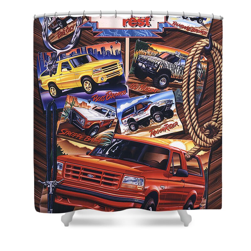 Ford Bronco Poster Shower Curtain featuring the painting Ford Bronco Poster by Garth Glazier