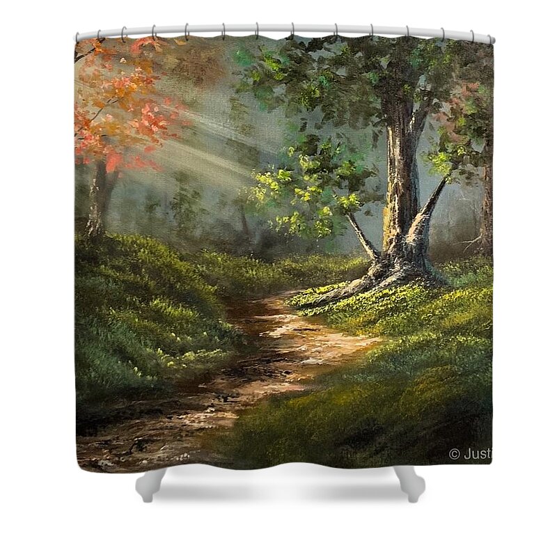 Forest Shower Curtain featuring the painting Forest Light by Justin Wozniak
