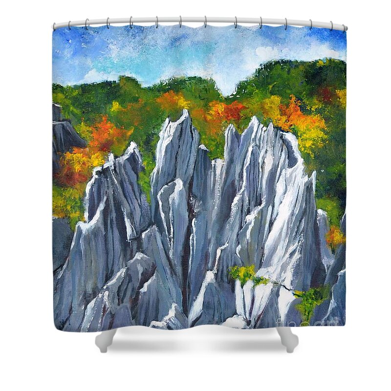 Stones Shower Curtain featuring the painting Forest of Stones by Betty M M Wong