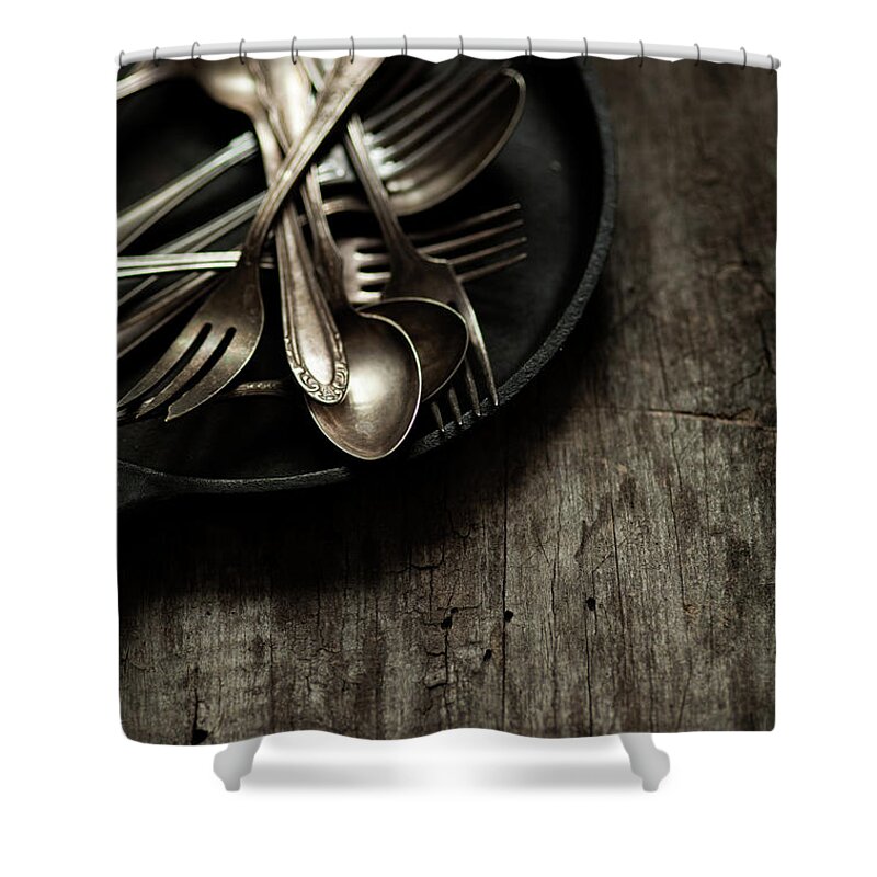 Spoon Shower Curtain featuring the photograph Forks And Spoons by Feryersan
