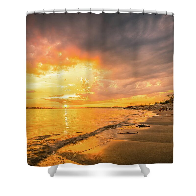 Bunker Shower Curtain featuring the photograph Fort Foster Sunset Watchers Club by Jeff Sinon