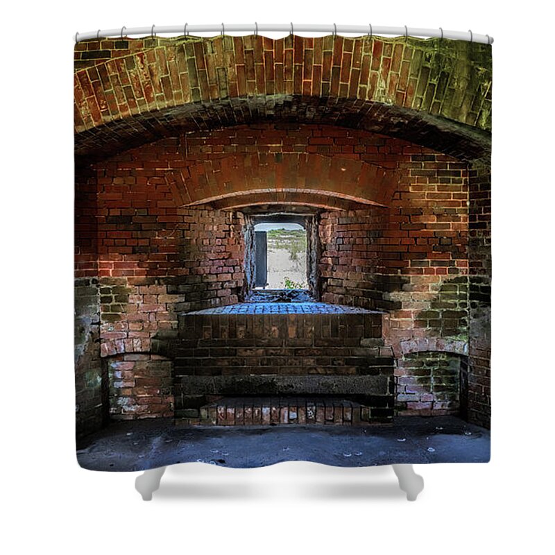 Casemate Shower Curtain featuring the photograph Fort Massachusetts Casemate by Susan Rissi Tregoning