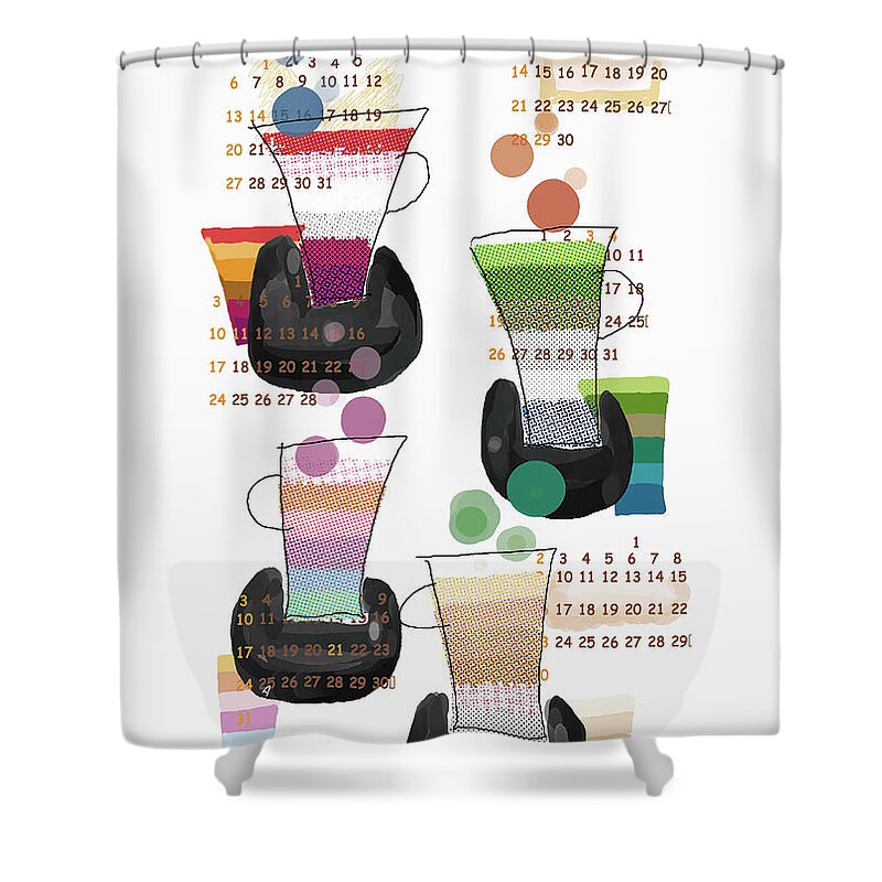 White Background Shower Curtain featuring the digital art Four Cups by Daj