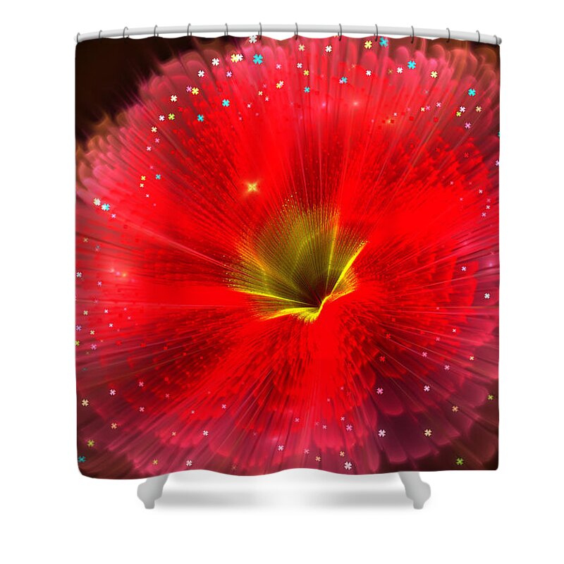 Fractal Shower Curtain featuring the digital art FRactal flower red 21 by Lilia S