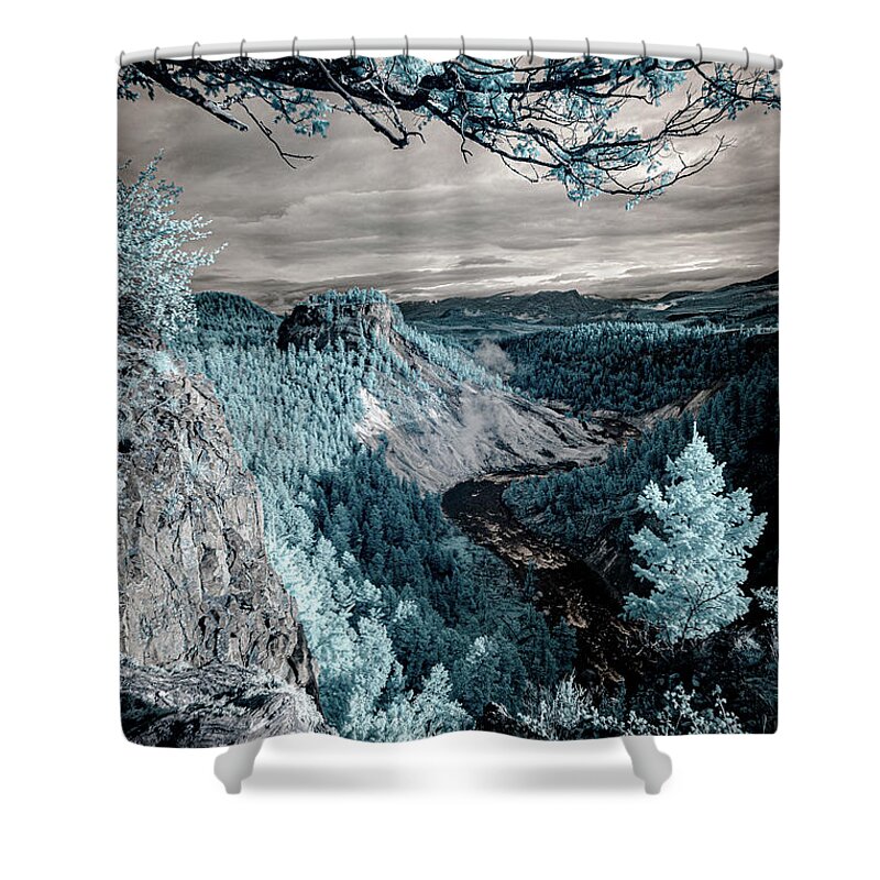 Calcite Shower Curtain featuring the photograph Framing Calcite Springs at Dusk Yellowstone by Carol Estes