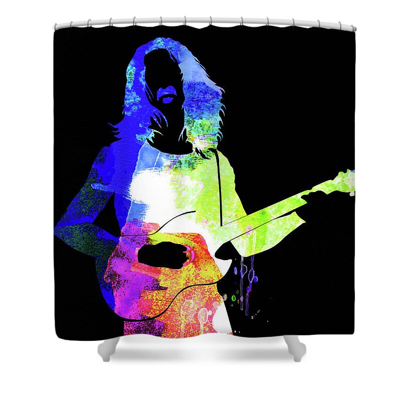 Frank Zappa Shower Curtain featuring the mixed media Frank Watercolor II by Naxart Studio