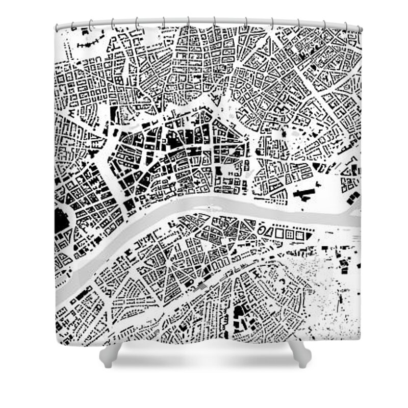 City Shower Curtain featuring the digital art Frankfurt building map by Christian Pauschert