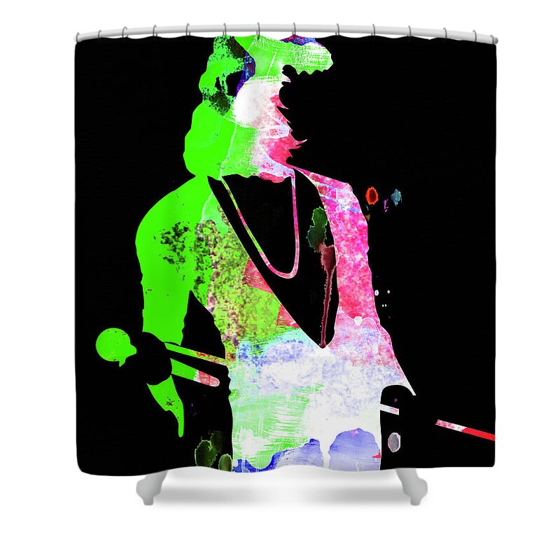 Freddie Mercury Shower Curtain featuring the mixed media Freddie Watercolor II by Naxart Studio