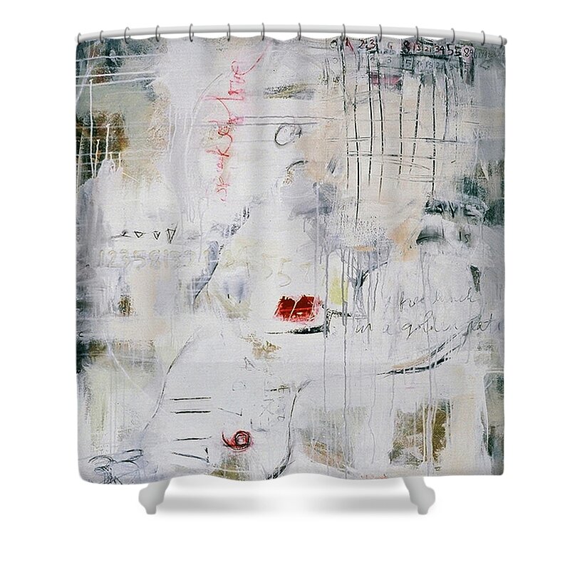 White Shower Curtain featuring the painting Free Lunch by Janet Zoya