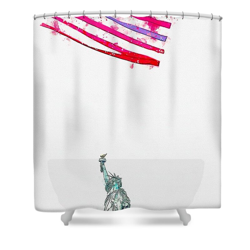 Freedom Shower Curtain featuring the painting freedom colors - watercolor by Adam Asar by Celestial Images