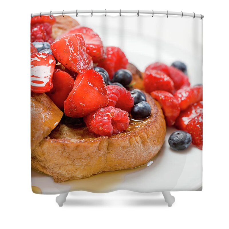 Breakfast Shower Curtain featuring the photograph French Toast With Berries And Maple by Inti St. Clair