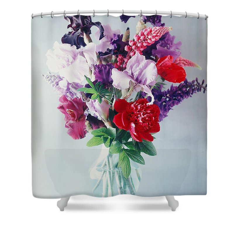 White Background Shower Curtain featuring the photograph Fresh Flowers In A Vase by Victoria Pearson