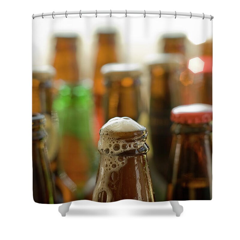 Alcohol Shower Curtain featuring the photograph Freshly Opened Beer by Ian Logan